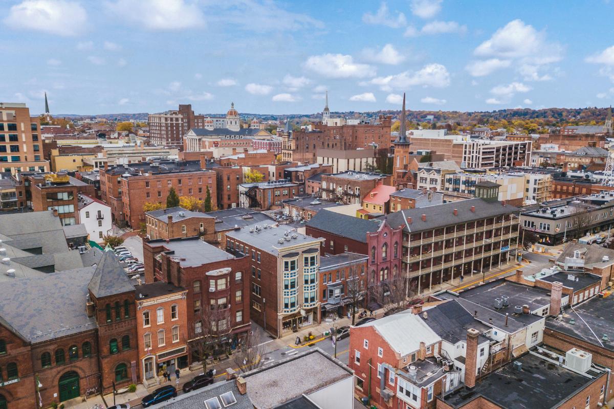 picture of downtown york pa under a blue sky
