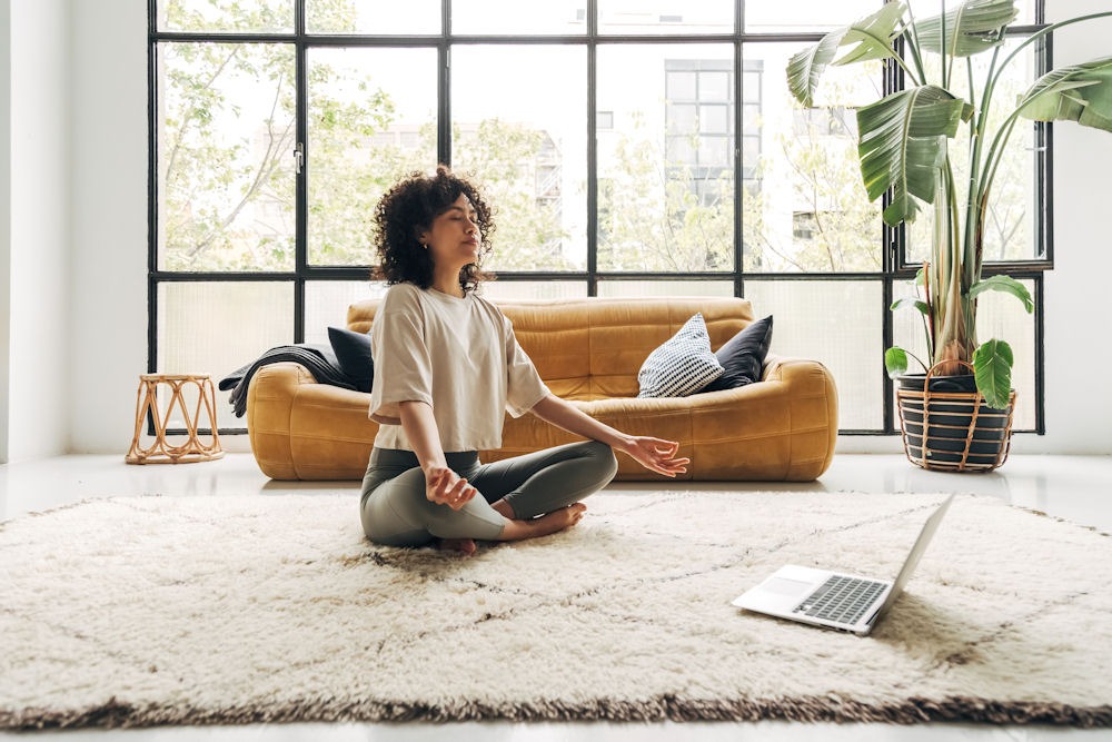 a woman doing yoga